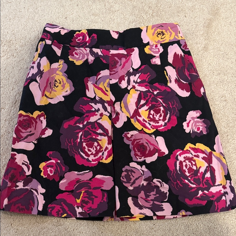 Express Black Floral Mini Skirt with Pink & Yellow Roses